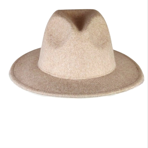 Unisex Beige Wool Blend Fedora Hat Boho Classic Wide Brim Fall Accessory - Picture 1 of 8